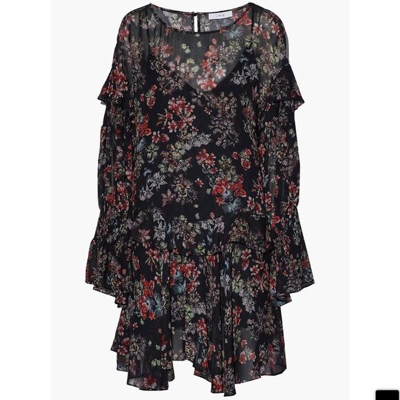 IRO Averen Black Ruffle Chiffon Dress Size 36 - Picture 3 of 15